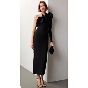 Hervé Léger Asymmetrical Ruffle Gown in Black Size S